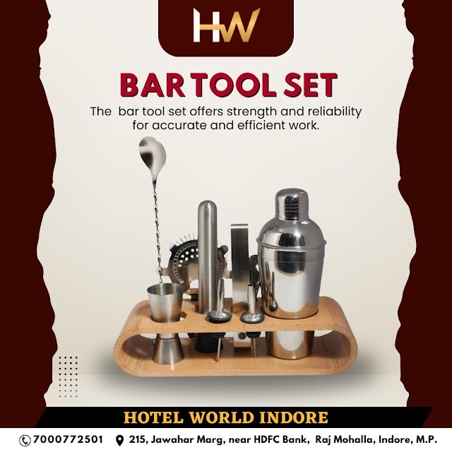 Elevate Your Bar Experience with Hotel World Indore’s Premium Bar Tool Set.